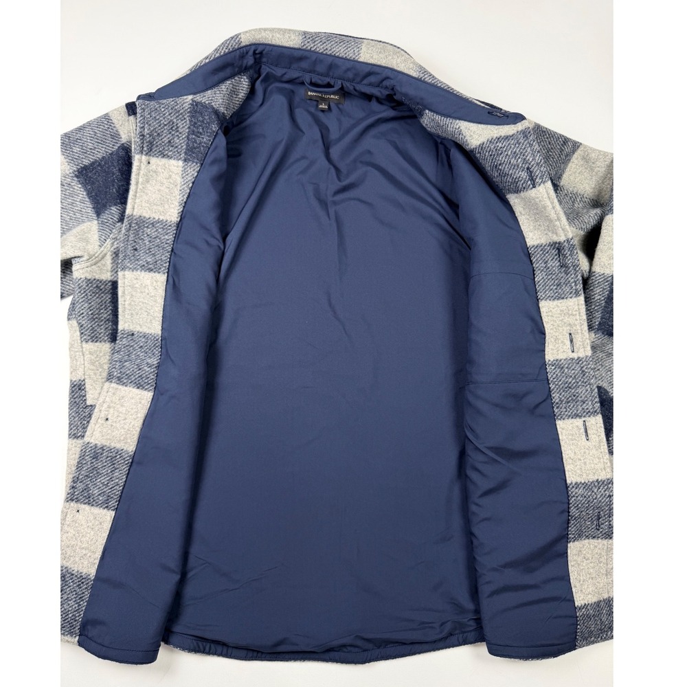 Banana Republic Shirt Jacket Mens L Navy Grey New Buffalo Check Shacket - Picture 4 of 10